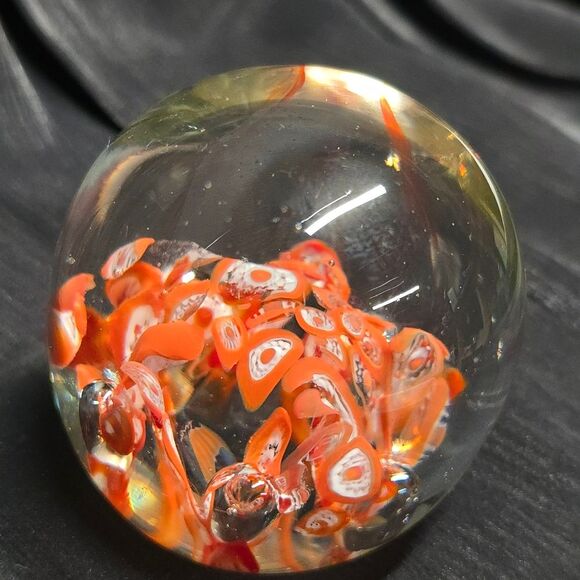 Vintage Mid Century Modern Orange Millefiori Dabs Glass Paperweight - Picture 6 of 7